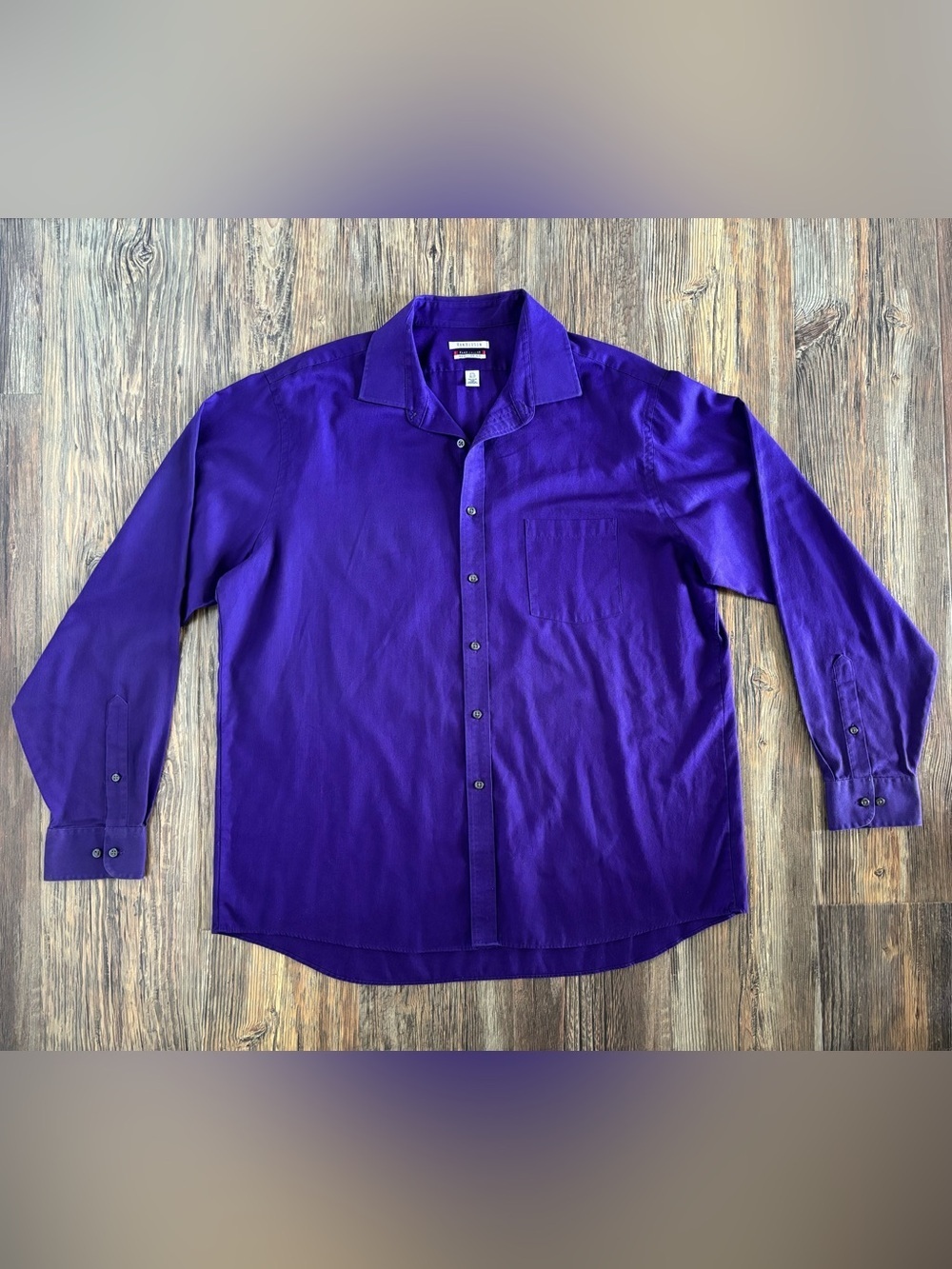 Van Heusen L/S Button-Up Shirt Mens 17.5 (36/37) Purple Flex Collar Wrinkle Free